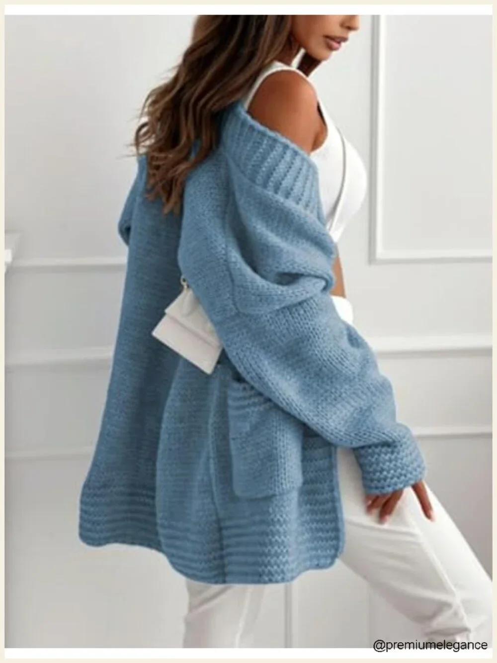 Womens Open Front Chunky Knit Cardigan Sweater with Pockets